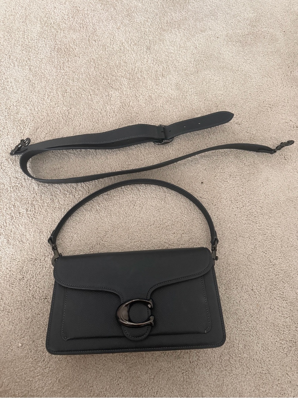 Coach Black Leather Shoulder Bag with Signature 'C' Buckle
